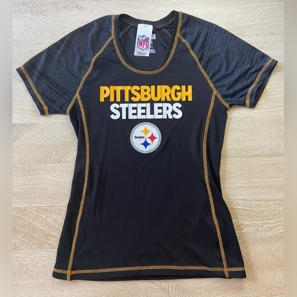 NWT Pittsburg Steelers Black Athletic Drifit Short Sleeve Top Shirt Womens Small - Picture 1 of 7